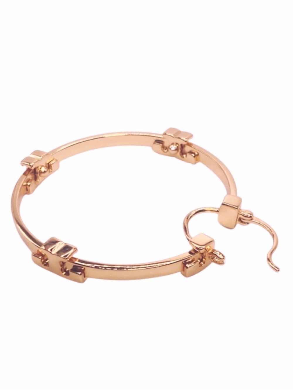 TORY BURCH • Rose Gold Serif T Logo Hoop Earrings - Picture 6 of 11
